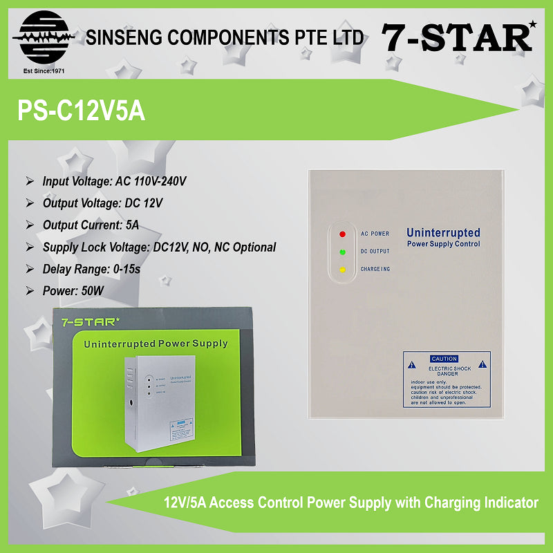 DC12V/5A Door Access PSU with Battery Charging Indicator & Relay | PS-C12V5A