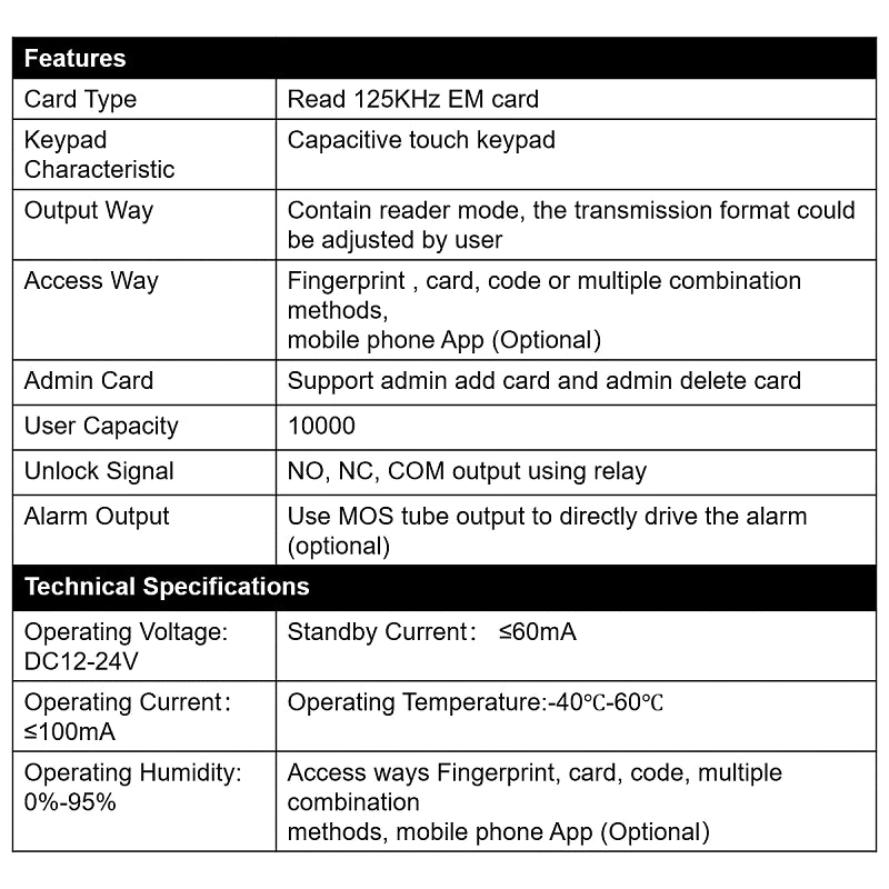 EM RFID Door Access Control with Bell Function | TY-TF1-LCD/EM