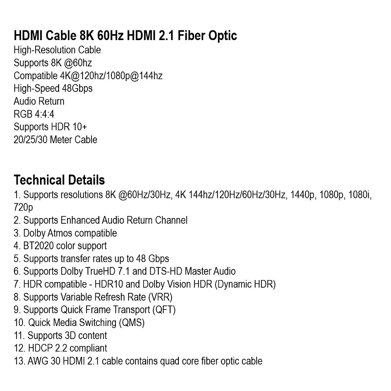 8K HDMI 2.1 Fiber Cable | 8K@60Hz | HDFOC