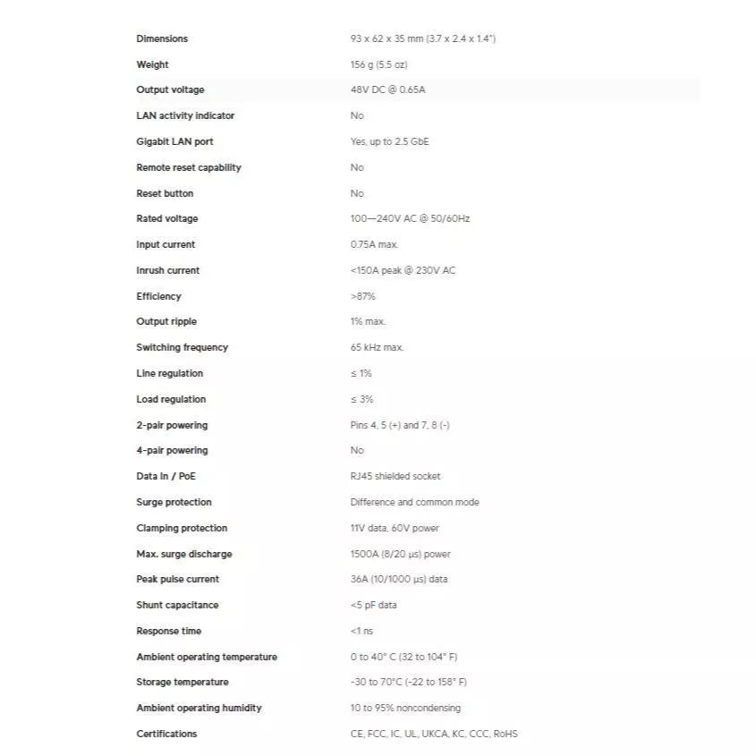 2.5G PoE+ Adapter (30W) UACC-PoE+-2.5G