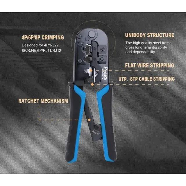 3-in-1 Crimping Tool for 4P/6P/8P Telecom Connections | CT-UCP-376TX