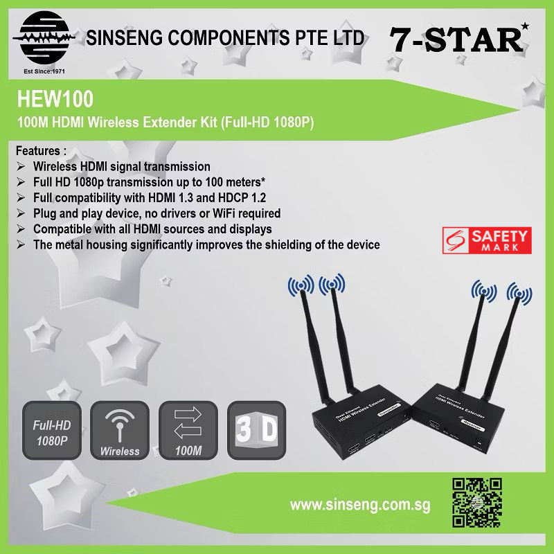 100M Wireless HDMI Extender Kit (Video Transmitter & Receiver) | Full-HD 1080P