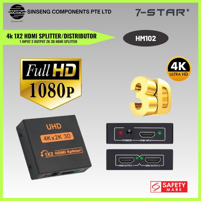 4K 1x2 HDMI Splitter/Distributor 1 Input 2 Output | HM102