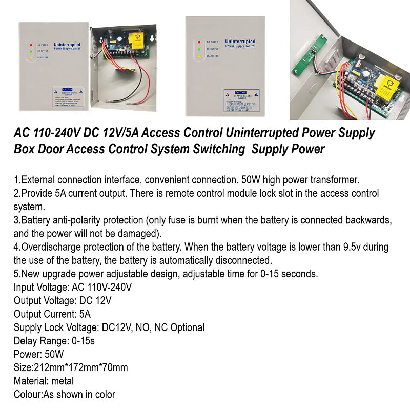 Door Access Full Set - 5A UPS Power Supply, 12V 7AH Battery, EM Lock, Breakglass, Exit Button & Brackets