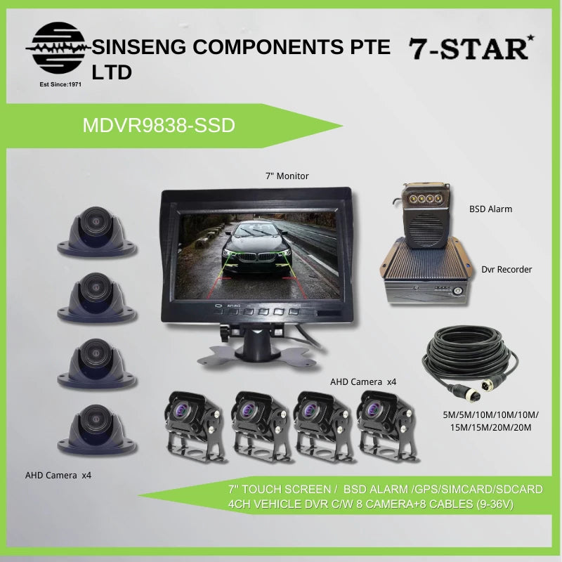 7"inch Monitor 8CH SSD DVR RECORDER 8PCS AHD CAMERA | MDVR9838-SSD