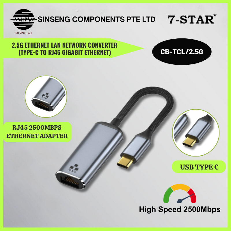 Type-C to Ethernet Adapter, USB Type-C RJ45 2.5Gb Gigabit Ethernet | CB-TCL/2.5G