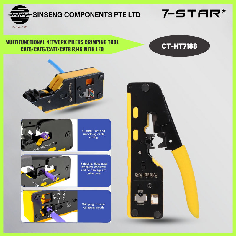 Multifunctional Network Crimping Tool for CAT5/6/7/8 RJ45 with LED | CT-HT7188