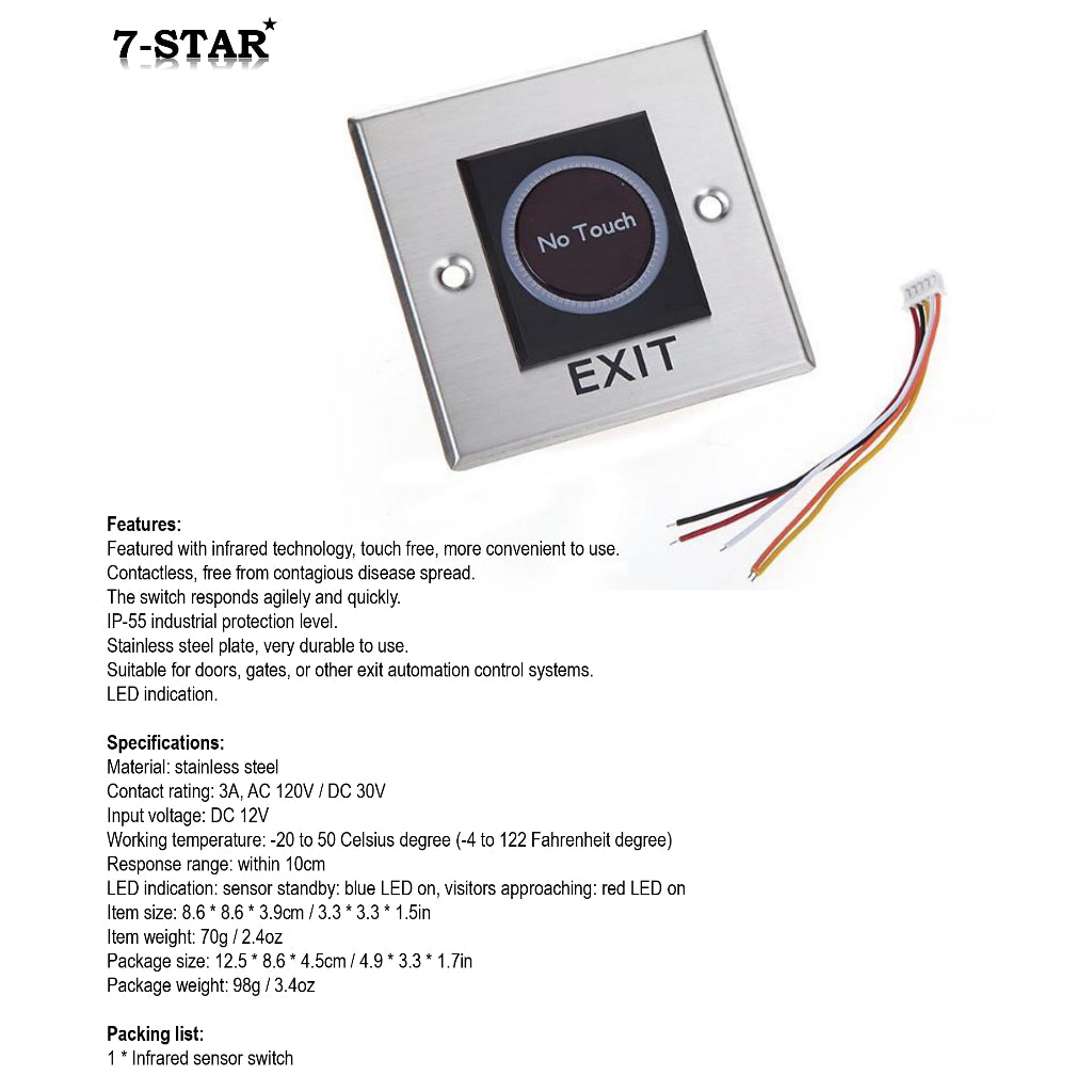 Exit Contactless IR Sensor Button with Backlight & LED Indication | 7SDA-NT86
