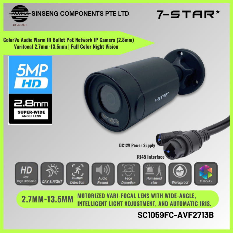 5MP Varifocal ColorVu Audio IR Bullet Camera (2.7mm-13.5mm) | SC1059FC-AVF2713B