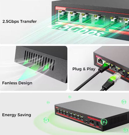 8 Port 2.5G with 1 Port 10Gbps SFP+ Desktop Network Switch | 7SNSR-25G801