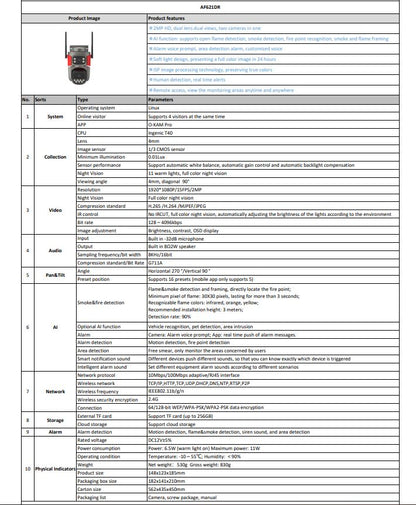 WiFi Full Color Dual-Lens Fire Recognition | Smoke Detector Network Camera | VS-AF621DR-WIFI