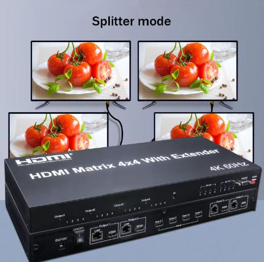 4K 60Hz 4x4 HDMI Matrix with 120M Extender & RS232 over RJ45 | HM404M-EX