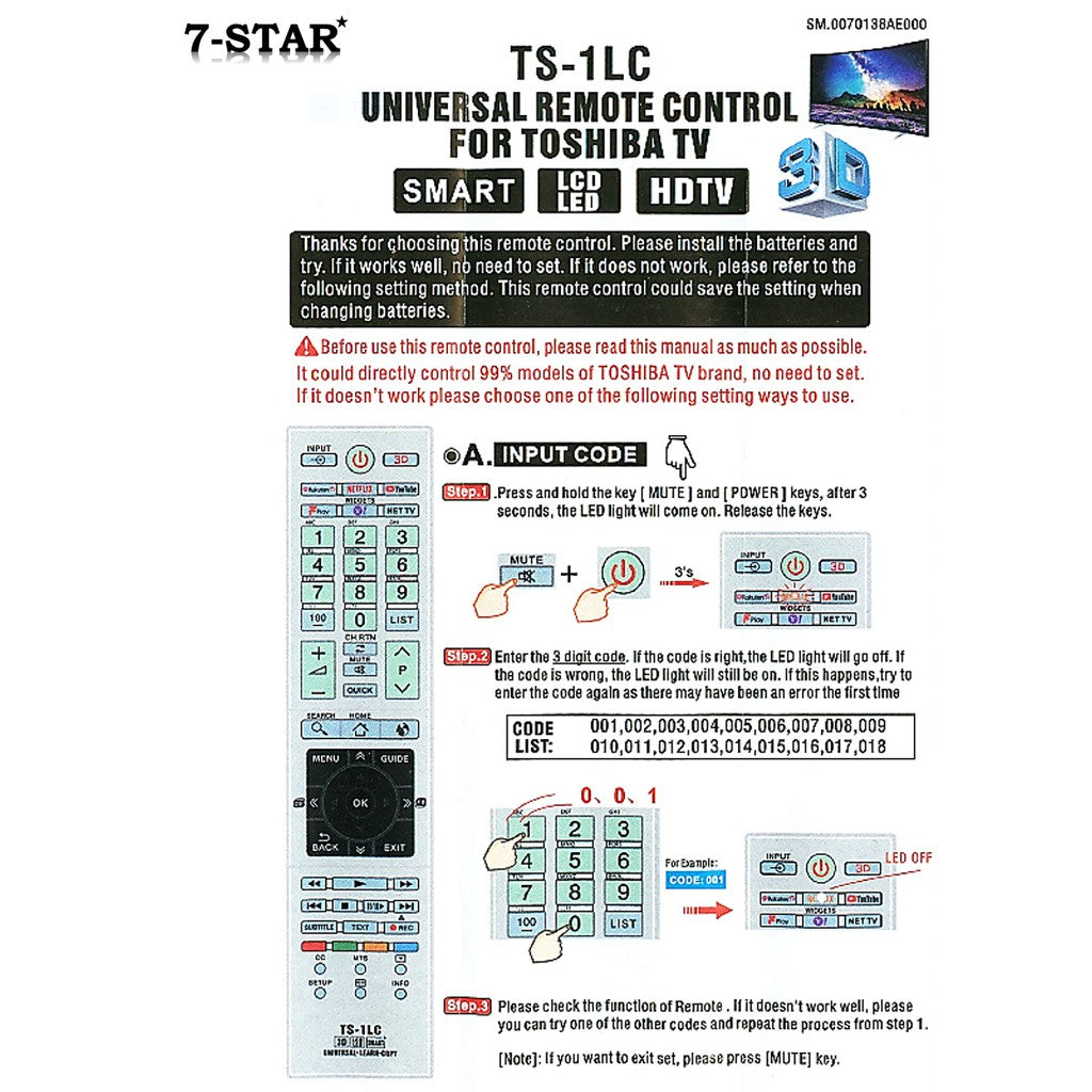 Toshiba TV Remote – Replacement for All LCD/LED Models | RMTS1