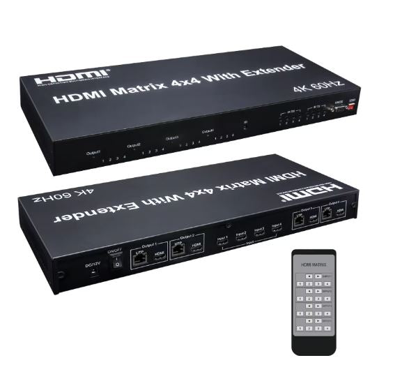 4K 60Hz 4x4 HDMI Matrix with 120M Extender & RS232 over RJ45 | HM404M-EX