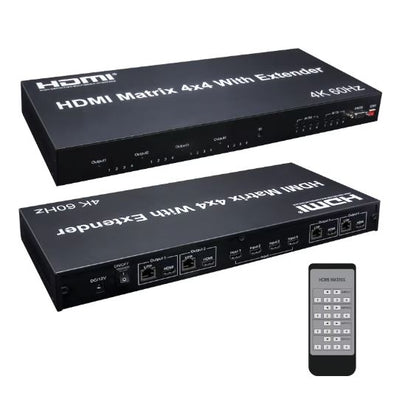 4K 60Hz 4x4 HDMI Matrix with 120M Extender & RS232 over RJ45 | HM404M-EX