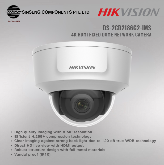 Hikvision DS-2CD2186G2-IMS 8MP 4K HDMI Dome Network Camera