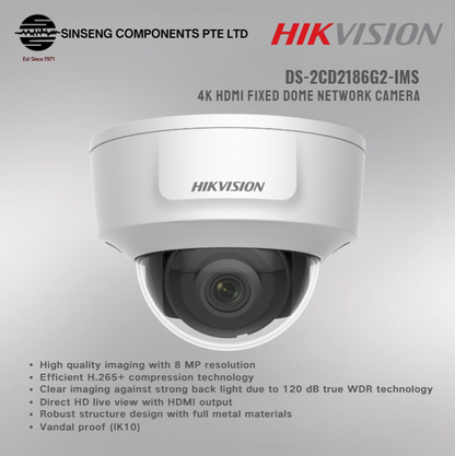 Hikvision DS-2CD2186G2-IMS 8MP 4K HDMI Dome Network Camera
