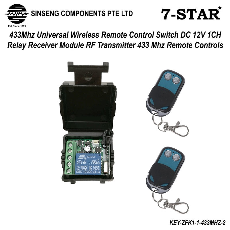 433MHz Door Access RF Transmitter 2PCS with 12V 1CH Relay Receiver | KEY-ZFK1-1-433MHZ-2