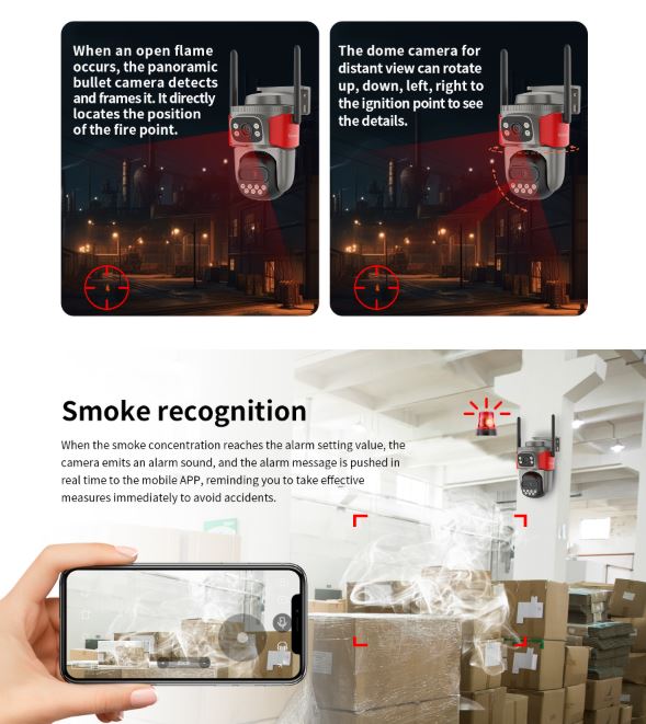 WiFi Full Color Dual-Lens Fire Recognition | Smoke Detector Network Camera | VS-AF621DR-WIFI
