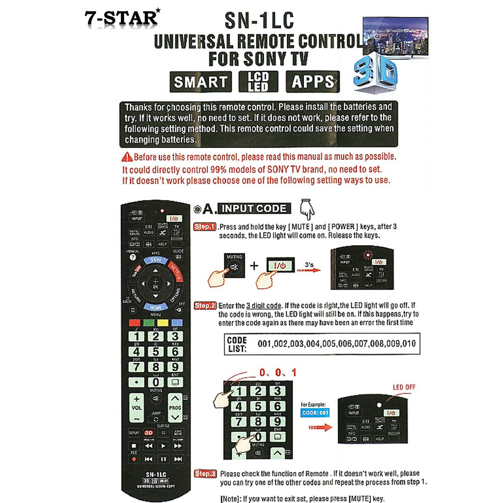 Universal SONY TV Remote – Smart TV, Netflix, YouTube | RMSN1