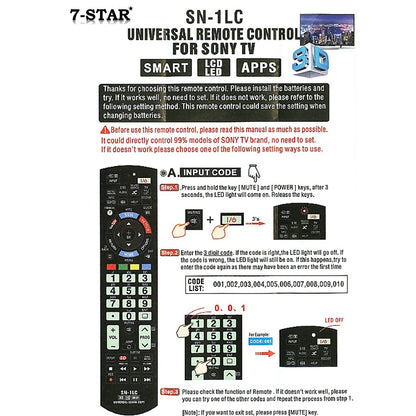 Universal SONY TV Remote – Smart TV, Netflix, YouTube | RMSN1