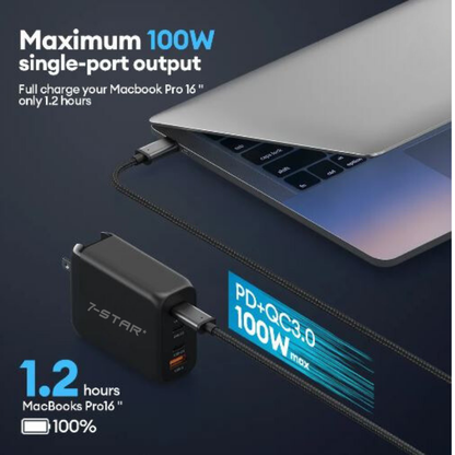 100W GaN PD Fast Charger Adapter | Type-C | USB A | 7SPD-63B