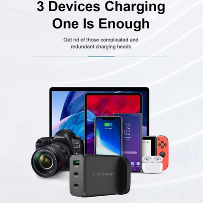 65W GaN PD Charger Adapter | USB Type-C | USB A | Black | 7SPD-60B