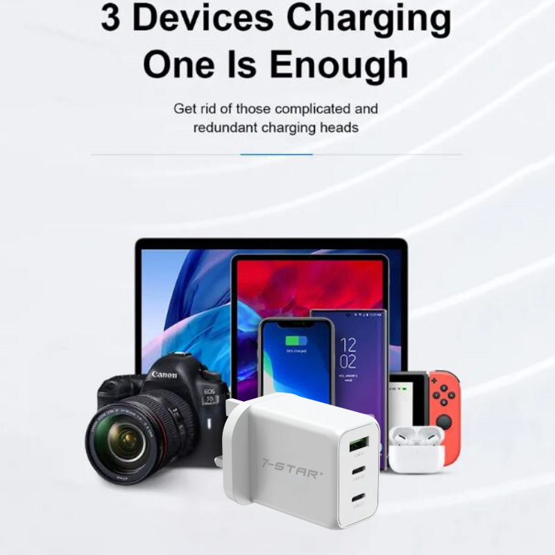 65W GaN PD Charger Adapter | USB Type-C | USB A | White | 7SPD-60W