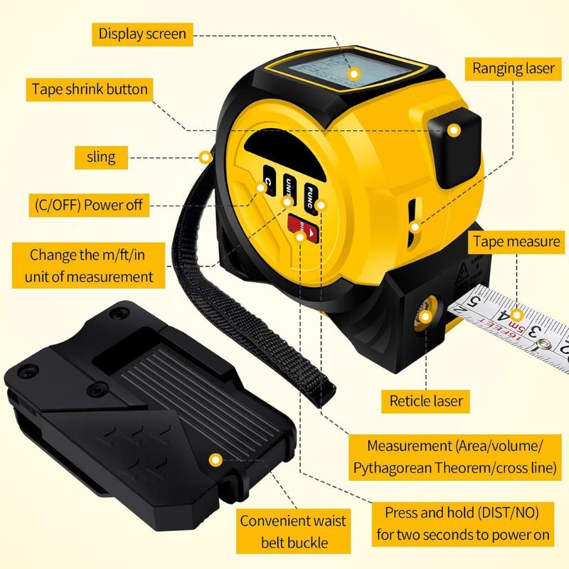 3-in-1 Laser Tape Measure 60M + 5M + Angle Display | PDMT-360