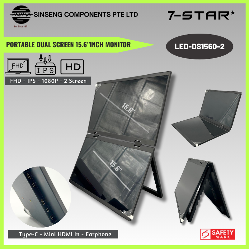 15.6" Portable Dual Screen IPS Monitor, Type-C, Mini HDMI, Earphone | LED-DS1560-2