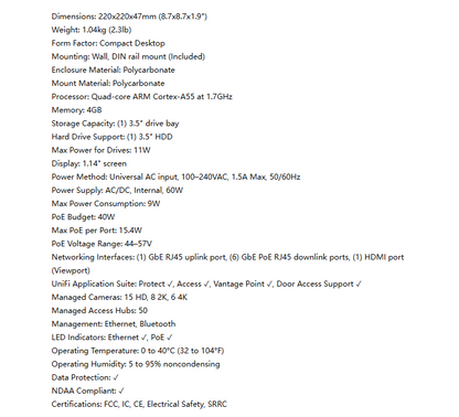 Ubiquiti Unifi Network Video Recorder NVR Instant | UNVR-Instant