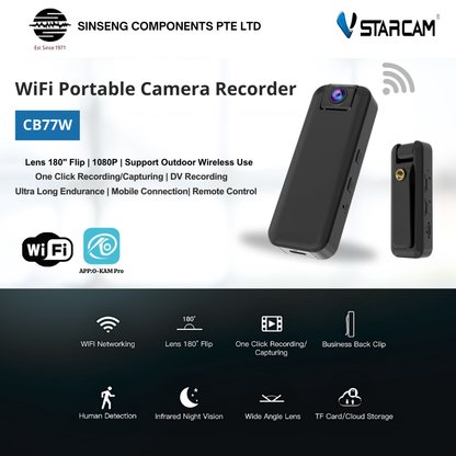 3MP WiFi Camera with HD 1296P Video Recording Night Vision Built-In 1500mAh Battery | VS-CB77W/WIFI