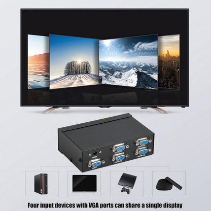 4-Way VGA Splitter | Distributes Video to LCD, PC, Projector Screens, 250MHz | VD04