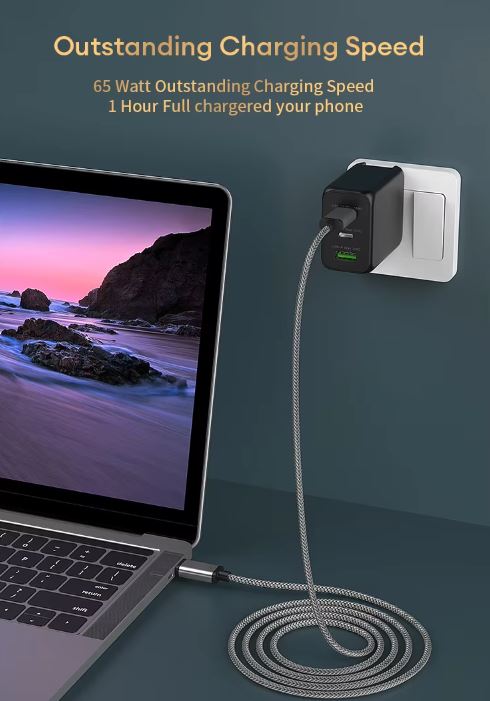 65W GaN PD Charger Adapter | USB Type-C | USB A | Black | 7SPD-60B