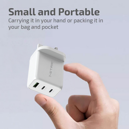 65W GaN PD Charger Adapter | USB Type-C | USB A | White | 7SPD-60W