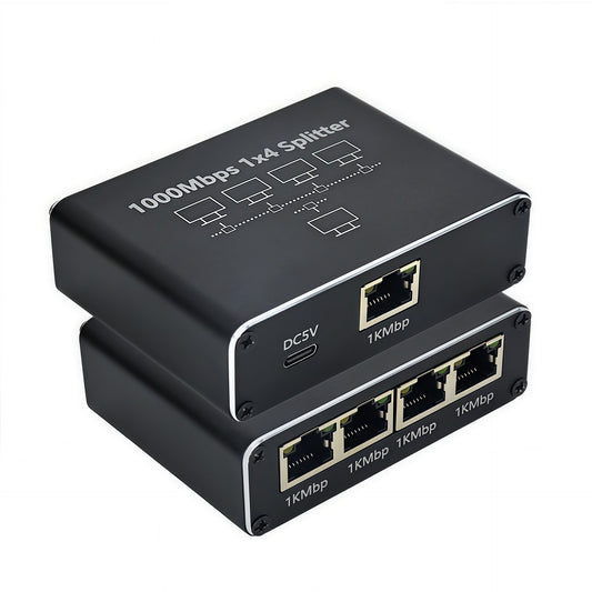 Gigabit Ethernet Splitter 1 to 4 with USB 5V | 1000Mbps | RJ45-1G104