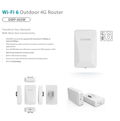 D-Link Wi-Fi 6 Outdoor 4G SIM Card Router | DL-DWP-403W