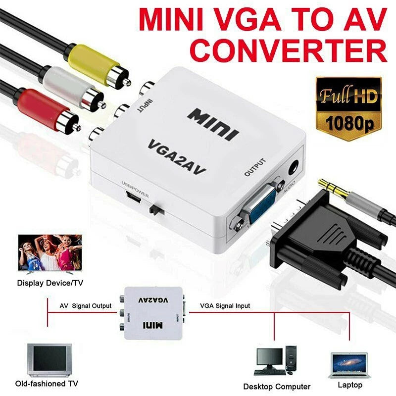 VGA to AV/RCA/BNC Converter Adapter | 1080P PC to TV | VGAAV
