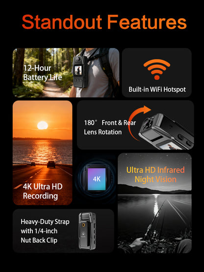 4K HD WiFi Mini Camera Magnetic Back Clip Action Camera with Infrared Night Vision | BC-L16