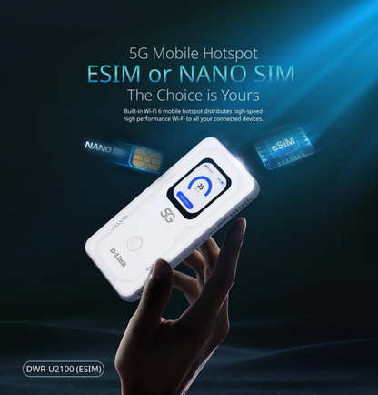 D-Link DWR-U2100 ESIM 5G WiFi 6 Mobile WiFi Hotspot with eSim/Nano Sim | DL-DWR-U2100(E-SIM)