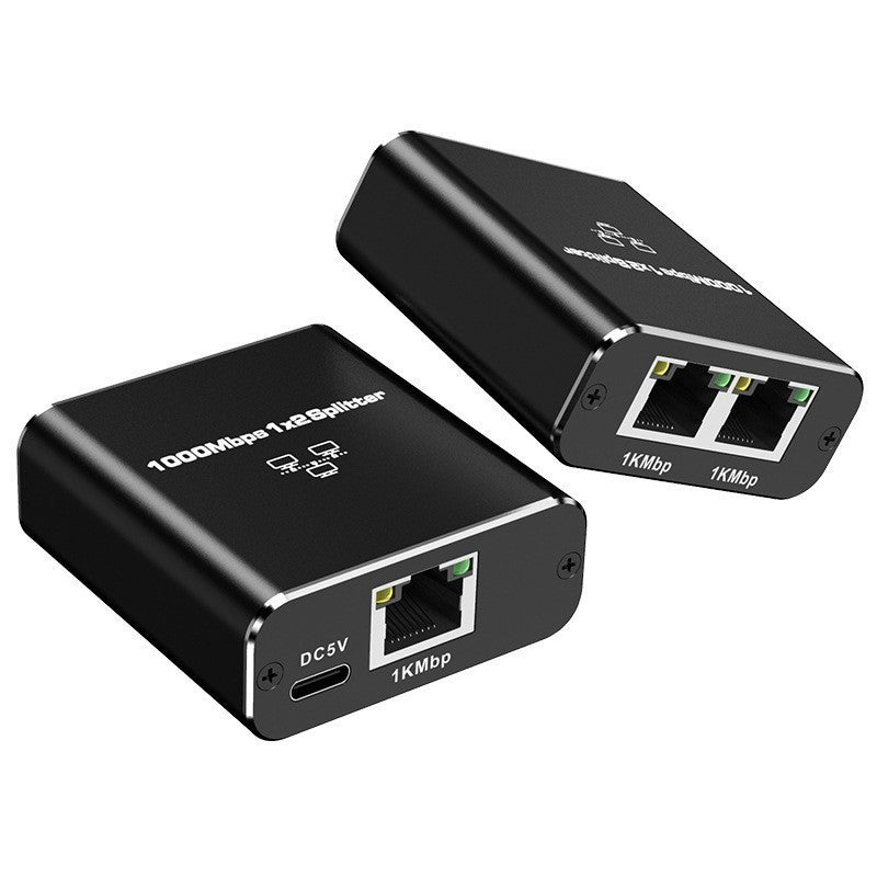 Gigabit Ethernet Splitter 1 to 2 RJ45 LAN Adapter with USB Power