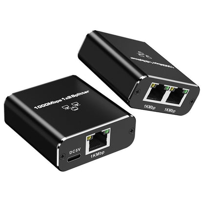 Gigabit Ethernet Splitter 1 to 2 RJ45 LAN Adapter with USB Power