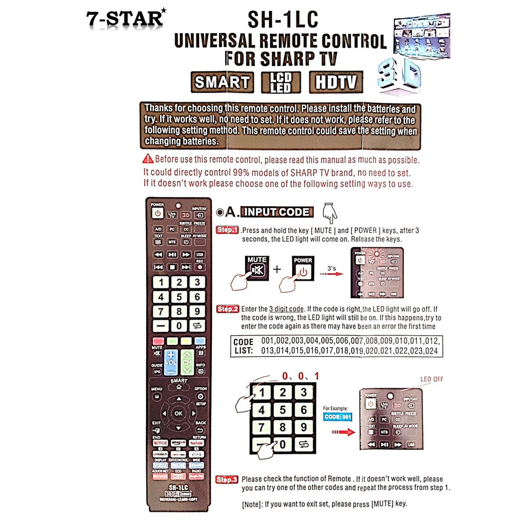 Universal SHARP TV Remote – Plug & Play with Smart Functions | RMSH1