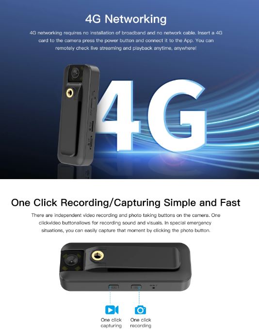 4G SIM Body Camera 1296P HD Portable Security Camera with 1500mAh Battery | VS-CB77/4G