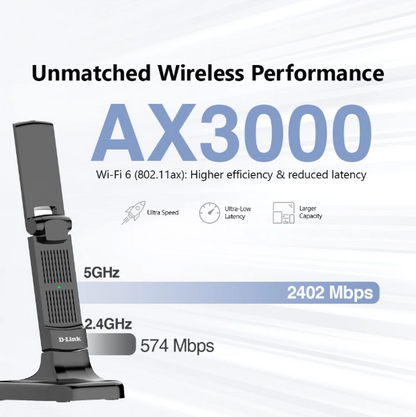 D-Link Wireless AX3000 WiFi 6 High Gain USB 3.0 WiFi Adapter | DWA-X3030