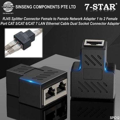RJ45 Splitter Connector Female to Female 1 to 2 Port CAT 5/6/7 | SPC12