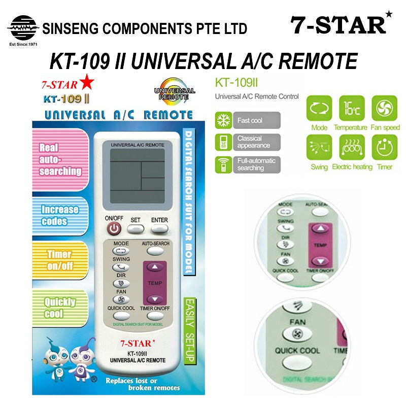Universal Aircon Remote Control for all Air Conditioners | KT-109II