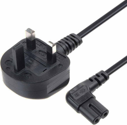 90 Degree Right Angle UK Plug to Figure 8 C7 Power Cord Cable