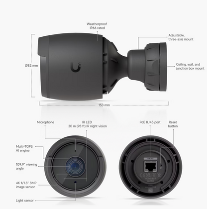 Ubiquiti Unifi UVC-G6-Bullet 8MP 4K AI G6 Bullet IP Camera - Black