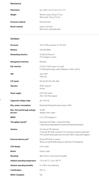 Ubiquiti UniFi LTE Backup Pro U-LTE-Backup Pro – 4G LTE with PoE & Gigabit Ethernet